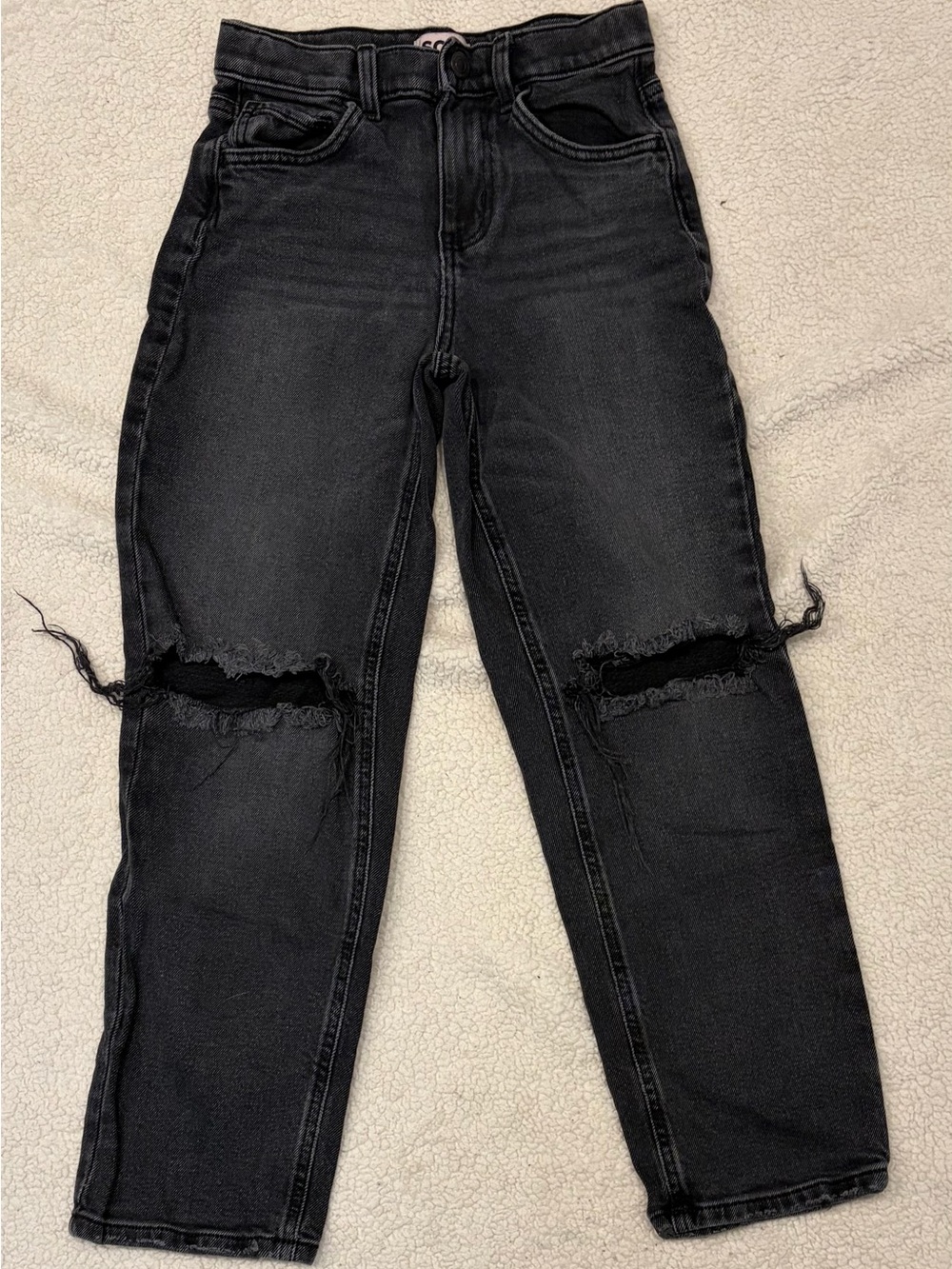 SO Black Distressed Knee Straight/Mom Jeans